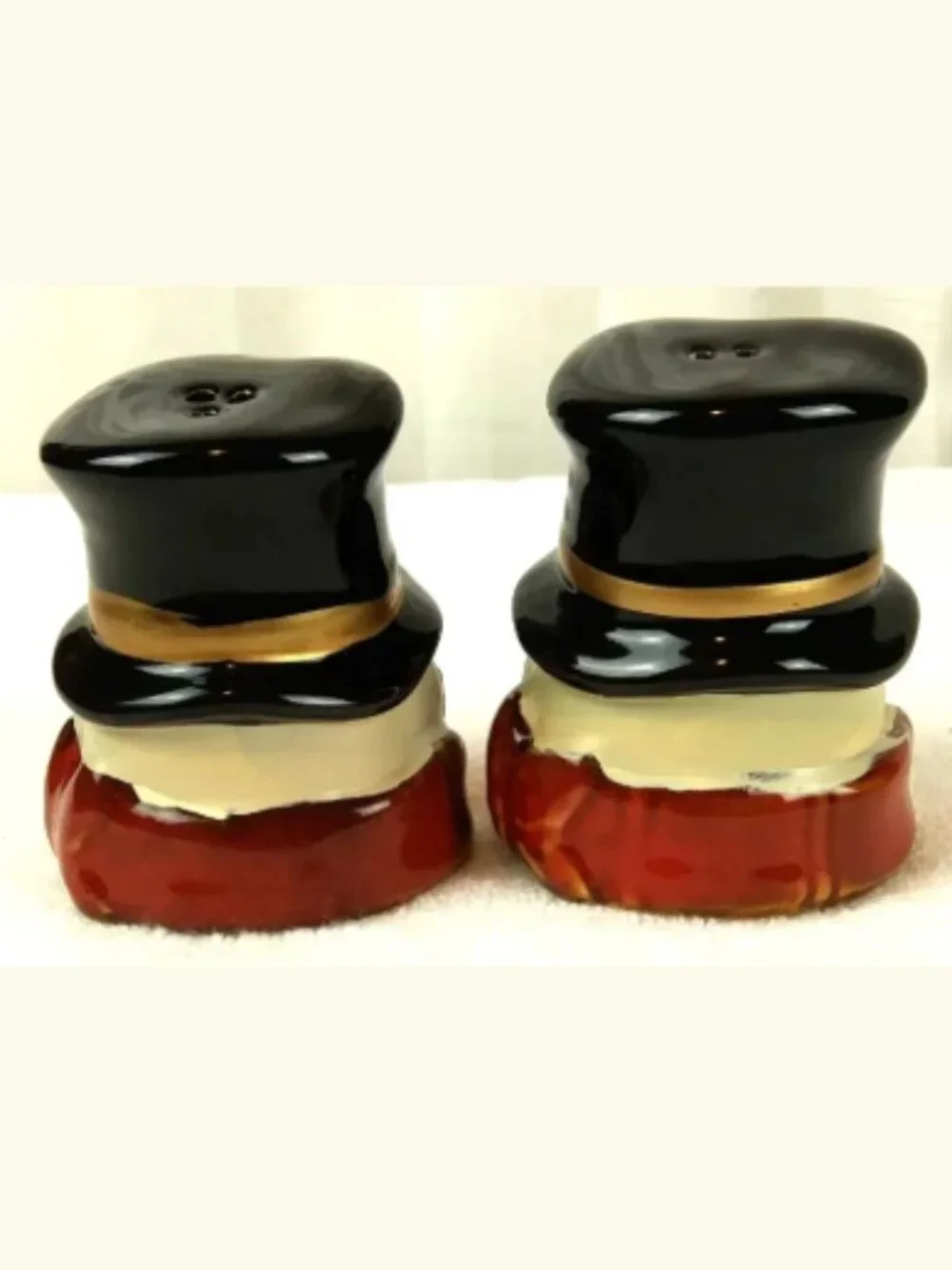 Vintage Snowman Head Salt‎ Pepper Shakers Ceramic Top Hat 3